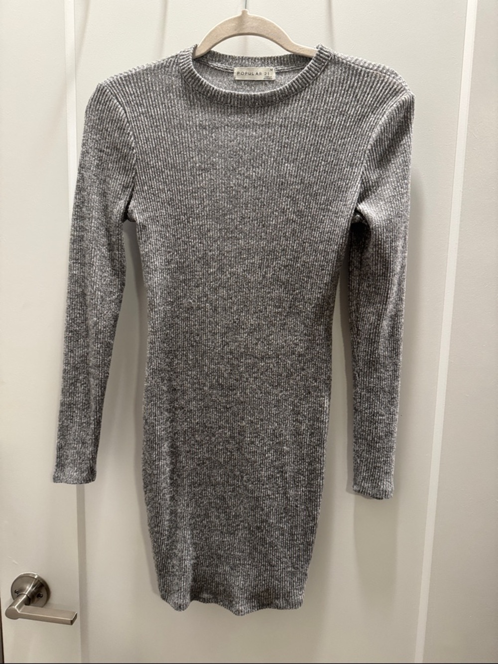 Cozy Ribbed Long Sleeve Knit Dress - Gray